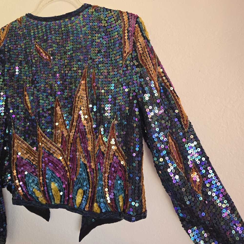 ❤️‍🔥1970's Fire & Flames Sequined Bolero Cropped Evening Jacket By JACK BRYAN🔥 - Picture 10 of 16